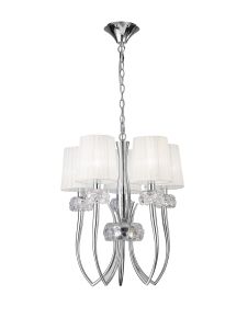 Loewe Slim Pendant 5 Light E14, Polished Chrome With White Shades