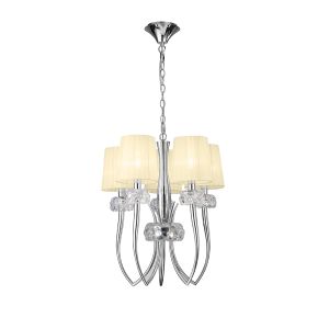 Loewe Slim Pendant 5 Light E14, Polished Chrome With Cream Shades