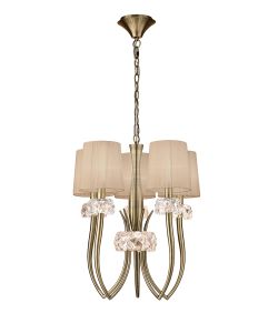 Loewe 50cm Slim Pendant 5 Light E14, Antique Brass With Soft Bronze Shades