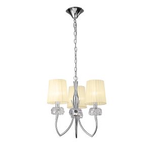 Loewe Pendant 3 Light E14, Polished Chrome With Cream Shades