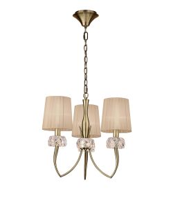 Loewe 50cm Pendant 3 Light E14, Antique Brass With Soft Bronze Shades