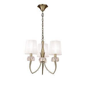 Loewe 50cm Pendant 3 Light E14, Antique Brass With White Shades (4733)