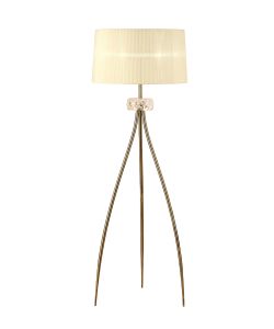 Loewe Floor Lamp 3 Light E27, Antique Brass With Cream Shade