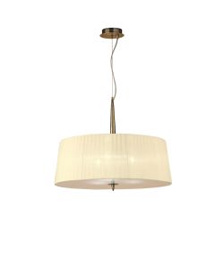 Loewe 55cm Single Pendant 3 Light E27, Antique Brass With Cream Shade