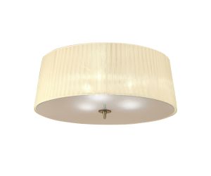 Loewe Flush Ceiling 3 Light E27, Antique Brass With Cmozarella Shade