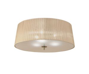 Loewe 55cm Flush Ceiling 3 Light E27, Antique Brass With Soft Bronze Shade