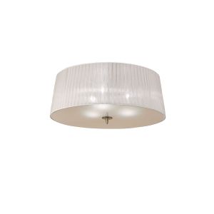 Loewe Flush Ceiling 3 Light E27, Antique Brass With White Shade