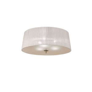 Loewe 55cm Flush Ceiling 3 Light E27, Antique Brass With White Shade (4740)