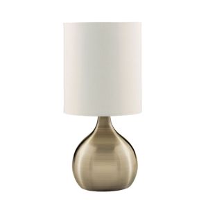 Touch Table Lamp, Antique Brass Base, White Drum Shade