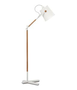 Nordica Floor Lamp With White Shade 1 Light E27, Matt White/Beech With Ivory White Shade