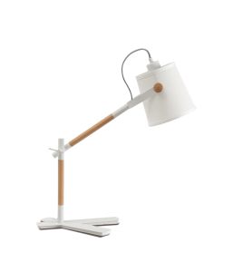 Nordica Table Lamp With White Shade 1 Light E27, Matt White/Beech With Ivory White Shade