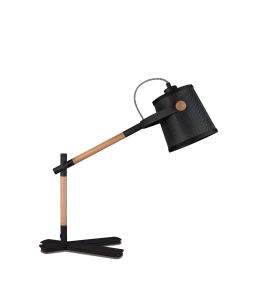 Nordica Table Lamp With Black Shade 1 Light E27, Matt Black/Beech With Black Shade