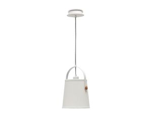 Nordica 20cm Pendant With White Shade 1 Light E27, Matt White/Beech With Ivory White Shade