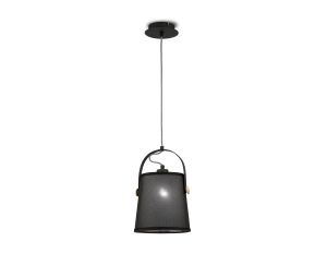 Nordica 20cm Pendant With Black Shade 1 Light E27, Matt Black/Beech With Black Shade