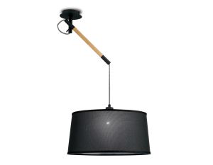 Nordica Multi Position Pendant With Black Shade 1 Light E27, Matt Black/Beech With Black Shade