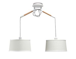 Nordica Linear Pendant With White Shade 2 Light E27, Matt White/Beech With Ivory White Shades