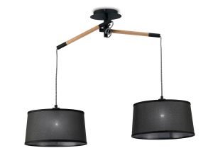 Nordica Linear Pendant With Black Shade 2 Light E27, Matt Black/Beech With Black Shades