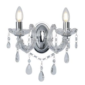 Marie Therese - 2 Light Wall Bracket, Chrome, Clear Crystal Glass