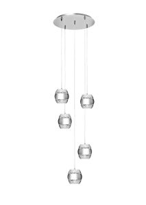 Khalifa 55cm Pendant 5 X 6W LED 3000K Line Polished Chrome / Glass, 5400lm, 3yrs Warranty