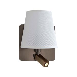 Bahia Wall Lamp With Large Back Plate 1 Light E27 + Reading Light 3W LED With White Shade Bronze 4000K, 200lm, 3yrs Warranty