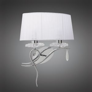 Louise Wall Lamp Right 2 Light E27 With White Shade Polished Chrome / Clear Crystal