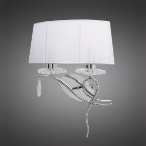 Louise Wall Lamp Left 2 Light E27 With White Shade Polished Chrome/Clear Crystal
