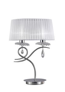 Louise Table Lamp 2 Light E27 Large With White Shade Polished Chrome / Clear Crystal