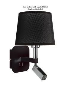 Habana Switched Wall Lamp 1 Light WITHOUT SHADE E27 + Reading Light 3W LED Black/Polished Chrome 4000K, 200lm, 3yrs Warranty