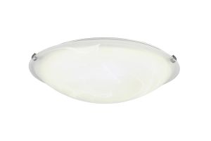 Cgiovanny 3 Light E27 Flush Ceiling 400mm Round, Polished Chrome With Frosted Alabaster Glass