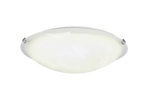 Chester 2 Light E27 Flush Ceiling 40cm Round, Polished Chrome With Frosted Alabaster Glass