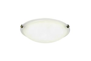 Chester 2 Light E27 Flush Ceiling 30cm Round, Black/Gold With Frosted Alabaster Glass