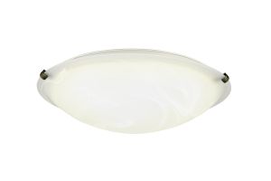 Chester 3 Light E27 Flush Ceiling 40cm Round, Black/Gold With Frosted Alabaster Glass