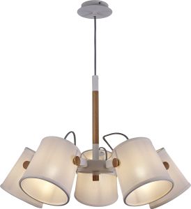 Nordica II 75cm Position Pendant 5 Light 5x23W E27, White/Beech With White Shades