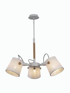 Nordica II 62cm Position Pendant 3 Light 3x23W E27, White/Beech With White Shades