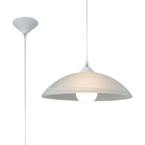 Chester 40cm 1 Light E27 Pendant, Frosted Alabaster Glass With White Suspension Kit