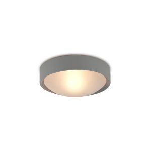 Rondo IP44 1 Light E27 Flush Ceiling Light, Silver Frame With Frosted Glass