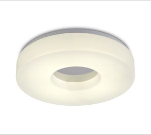 Joop IP44 24W LED Large Flush Ceiling Light, 4000K 2000lm CRI80, Polished Chrome With White Acrylic Diffuser