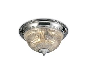 Macy IP44 2 Light E14 Flush Ceiling Light, Polished Chrome With Clear Ribbed Glass