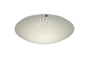 Tassa 12W LED Small Flush Ceiling Light, 300mm Round, 4000K 950lm CRI80, Sunray Pattern Glass With Polished Chrome Detail