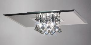 Theo Flush Ceiling, 400mm Square, 5 Light G9 Polished Chrome/Smoked Mirror/Smoked Crystal