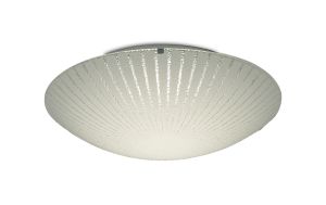 Tassa 18W LED Medium Flush Ceiling Light, 40cm Round, 4000K 1500lm CRI80, Sunray Pattern Glass With Polished Chrome Detail