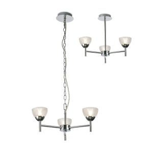 Avalon 40cm Ceiling 3 Light G9 Pendant/Semi Flush, Polished Chrome With Clear Prismatic Glass