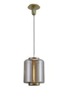 Jarras Pendant 30cm Round, 1 x E27 (Max 40W), Matt Gold / Cognac Glass