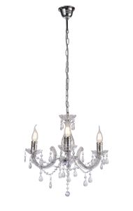 Floria 48cm Chandelier With Acrylic Sconce & Acrylic Droplets 3 Light E14 Polished Chrome Finish