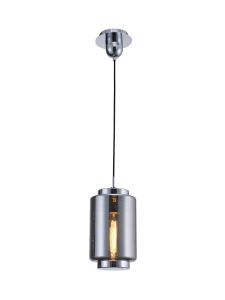 Jarras Pendant 20cm Round, 1 x E27 (Max 40W), Chrome/Ash Grey Glass