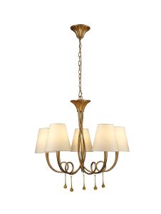 Paola Pendant 70cm Round, 5 x E14 (Max 40W), Gold Painting, Cream Shades