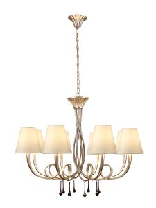 Paola Pendant 95cm Round, 8 x E14 (Max 40W), Silver Painting, Cream Shades