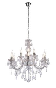 Floria 64cm Chandelier With Acrylic Sconce & Acrylic Droplets 6+3 Light E14 Polished Chrome Finish