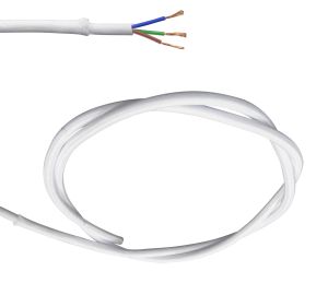 Cavo 1m White Braided 3 Core 0.75mm Cable VDE Approved (qty ordered will be supplied as one continuous length)