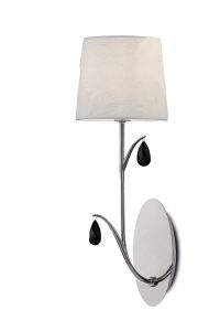 Andrea Wall Light, 1 x E14 (Max 20W), Polished Chrome, White Shades, Black Crystal Droplets